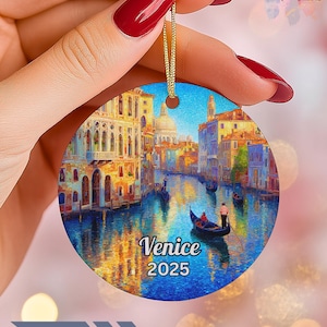 Venice Italy Custom Ornament: Stained Glass Style, Personalized Family Travel Ceramic Souvenir