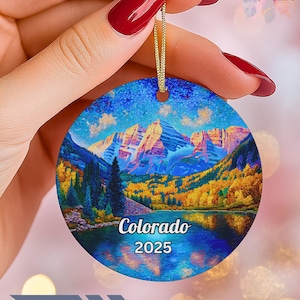 Colorado Ornament 2025 ,  Maroon Bells Mountain Luminous Stained Glass Ornament