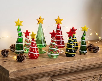 Glazen beeldje kerstboom, plankdecor voor feestdagen, feestelijke mini-tafeldecoratie, leuk kerstcadeau