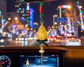 Glass Christmas Tree Car Charm, Holiday Rearview Mirror Ornament, Festive Car Hanging Decoration Gift, Cute Minimalist Vehicle Accent