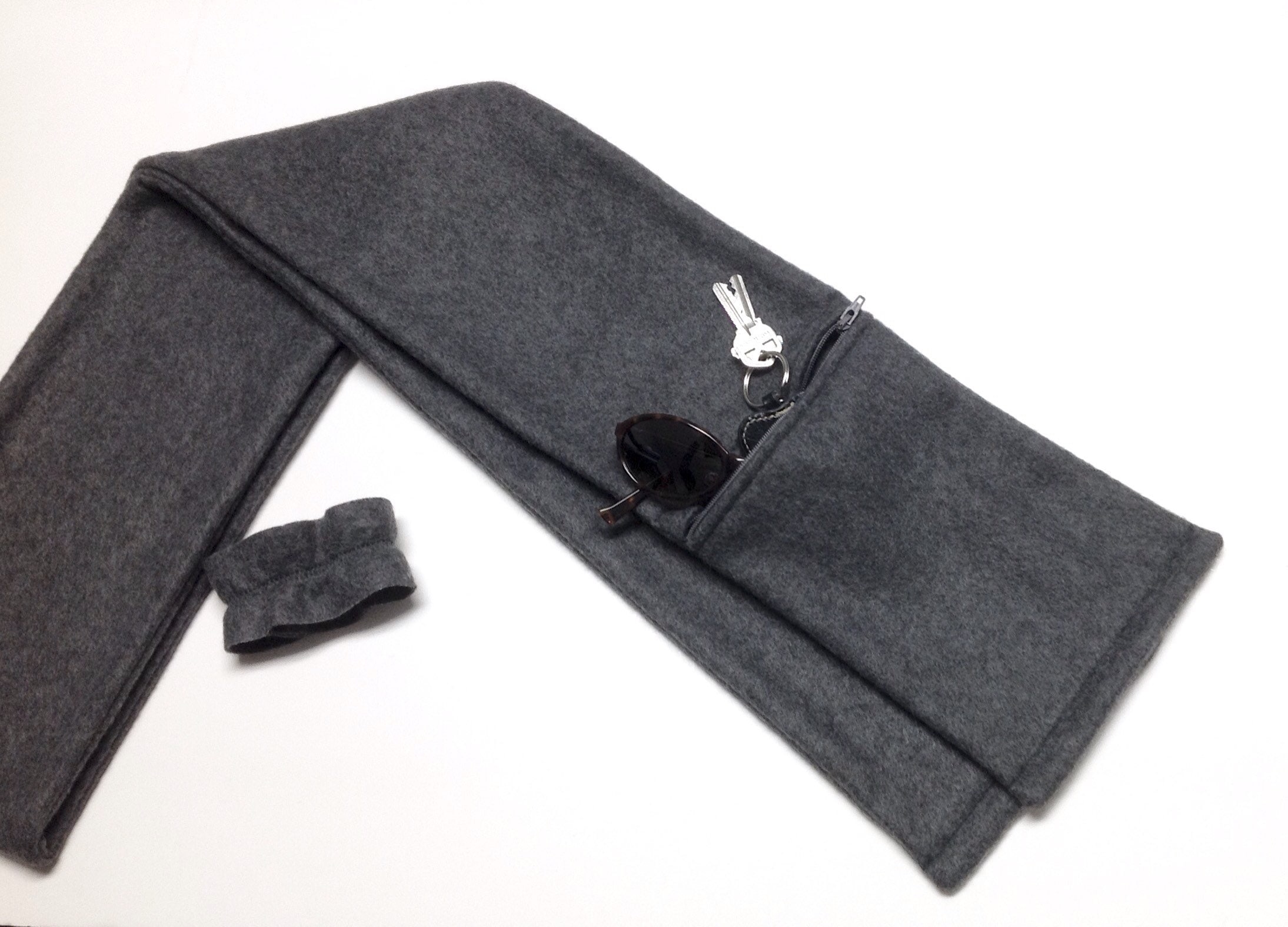 Zipper Pocket Fleece Scarf for Men and Women in Gray with or Etsy