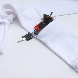 Zipper Pocket Fleece Scarf in White with Matching Fleece Scarf Ring with or without fringe image 1