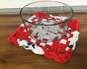 Soporte para olla, EXTRA GRUESO, 9" x 9", almohadilla caliente, rojo, estampado animal negro blanco, forro polar