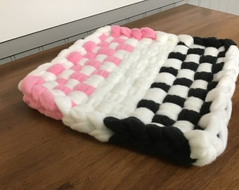 Potholder, EXTRA THICK, 9” x 9”, hot pad, Pink, black, white, fleece