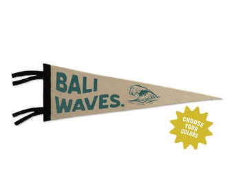 Bali Waves Pennant Flag: Handmade Felt Surf Banner | Coastal Wall Art