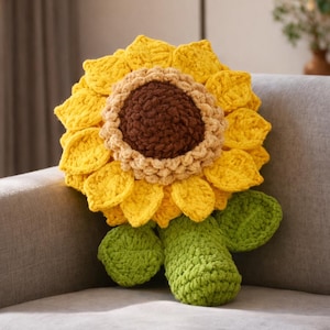 Sunflower Crochet Pillow Pattern PDF, Amigurumi Flower Cushion Tutorial, Instant Digital Download DIY Plush Pattern, Sunflower Pillow Decor
