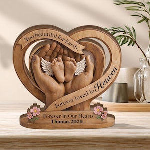 Personalized Baby Memorial Heart Wooden Block, Infant Loss Remembrance Keepsake Plaque 2D FLAT, Sleeping Angel Wings Baby Loss Sympathy Sign