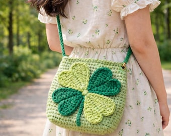 Patrón de bolso bandolera de ganchillo con trébol de cuatro hojas, bolso para el Día de San Patricio, descarga digital en PDF - Envío RÁPIDO/ENVÍO EXPRESS