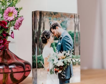 Custom Acrylic Photo Block – Personalized Picture Keepsake, Wedding & Anniversary Gift, Desk Decor