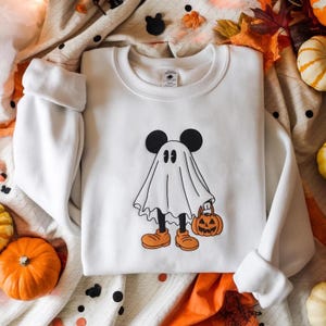 EMBROIDERED Ghost Mickey Sweatshirt, Mickey Halloween Sweatshirt, Mickey Ghost Sweater, Halloween Sweatshirt, Disney Halloween Sweatshirt