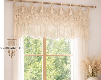 Macrame Window Valance Curtain | Handmade Boho Cotton Window Valance | Macramé Window Topper for Living Room & Bedroom | Custom Size