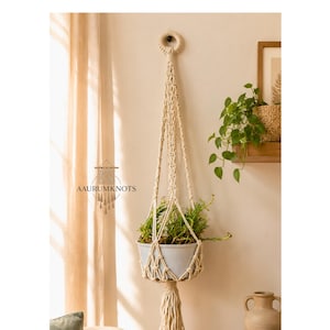 Macrame Plant Hanger | Boho Cotton Plant Holder | Boho Hanging Planter | Indoor Plant Hanger | Modern Farmhouse Decor | Housewarming Gift