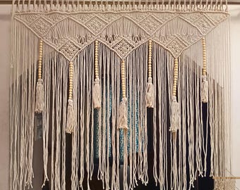 Makramee Volant | Boho Vorhang für Fenster & Türen | Rustikale Fenstertafel aus Baumwolle | Kundenspezifisches Makramee Dekor