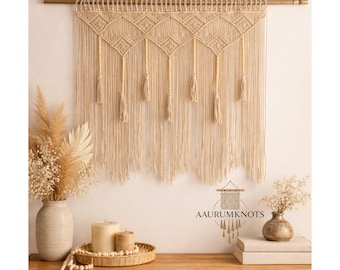 Boho Macrame Wall Hanging, Handmade Neutral Wall Decor, Large Macrame Wall Art for Living Room, Bedroom & Kitchen Decor