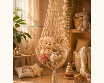 Macrame Toy Hammock | Stuffed Animal Storage Net, Nursery Decor