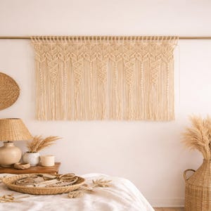 Cenefa de macramé: tapiz de macramé, decoración con arte de fibra, cenefa de cortina de macramé, decoración rústica