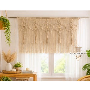 Cantonnière en macramé taille personnalisée 24-100 pouces de large, décoration de fenêtre bohème, décoration de rideau pour chambre d'enfant en coton, sur commande