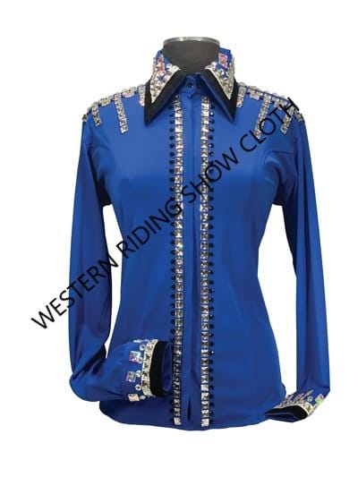Chemise équitation Western All Day Rail - Taille L - Couleur Bleu Et Orange - Style Hippodrome Show