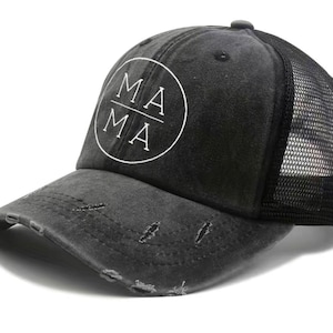Embroidered Circle Mama Trucker Hat Black with Black Mesh (Several colors available)