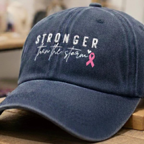 Custom Stronger Than Storm Baseball Hat Embroidered Awareness Ribbon Cancer Support Pigment Dyed Cap