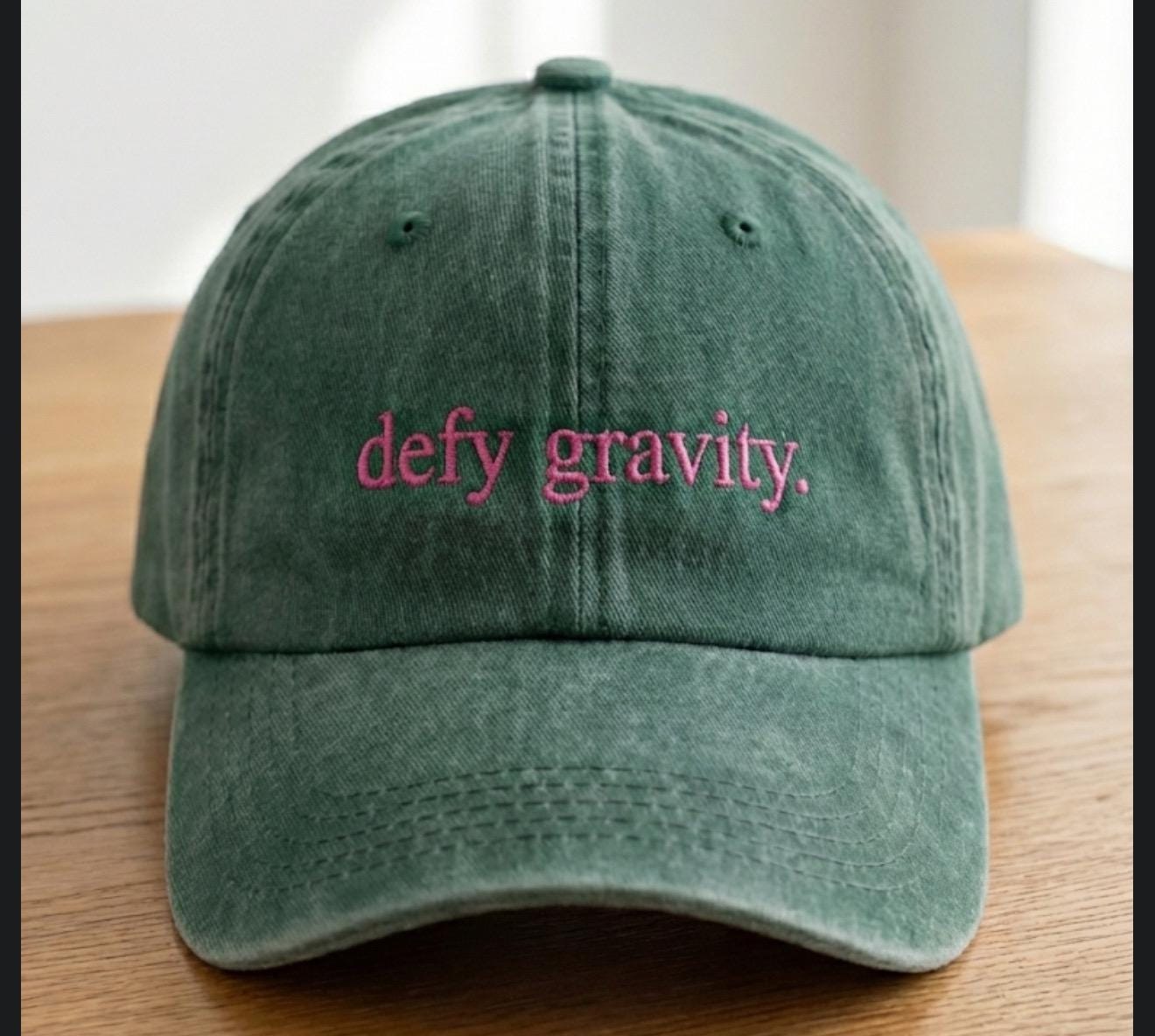 Green \'DEFY GRAVITY\' Embroidered Cap… (1) Pink…(4) Hats Total $60 Defy Gravity Embroidered Baseball Hat - Wicked Musical  main image 4