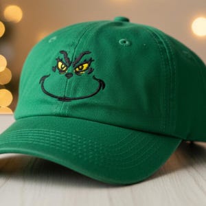 Custom Embroidered Grinch Baseball Hat - Personalized Christmas Holiday Gift Cap Whoville Merchandise