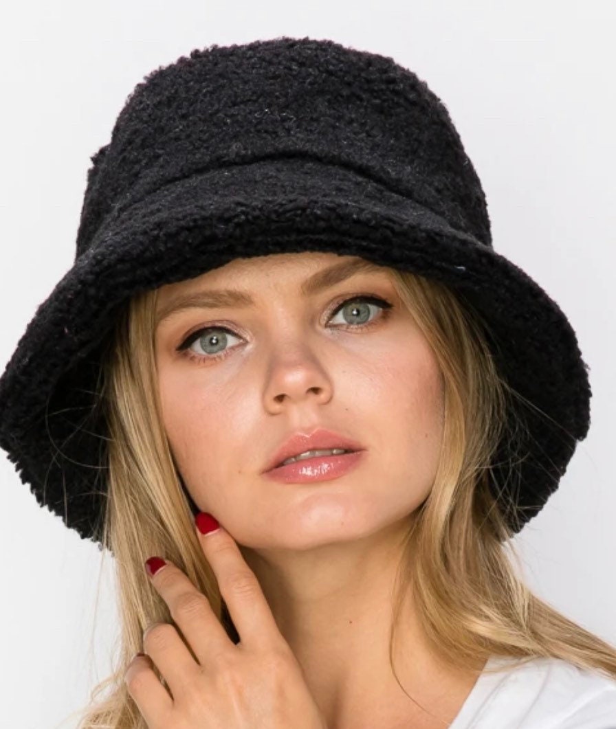 Black Knit Womens Bucket Hat and Scarf Etsy