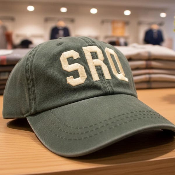 Embroidered SRQ Airport Code Baseball Hat Spruce Green Florida Aviation Cap Sarasota Pilot Gift