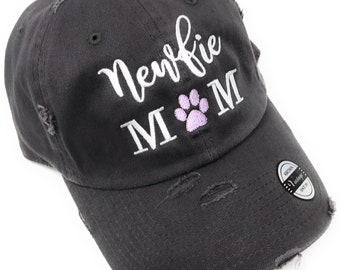Custom Embroidered Distressed Grey Newfie Mom, Newfoundland Mom Hat (other colors available)