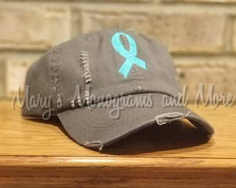 Awareness ribbon baseball hat, ovarian, breast, lung, all cancers, childhood, leukemia, causes, cancer awareness ribbon baseball cap