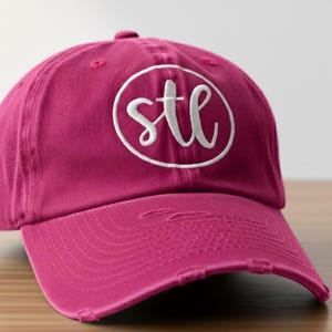Custom STL Script Embroidered  Baseball Hat Airport Code Aviate Smashville Lambert Cap Hot Pink Distressed