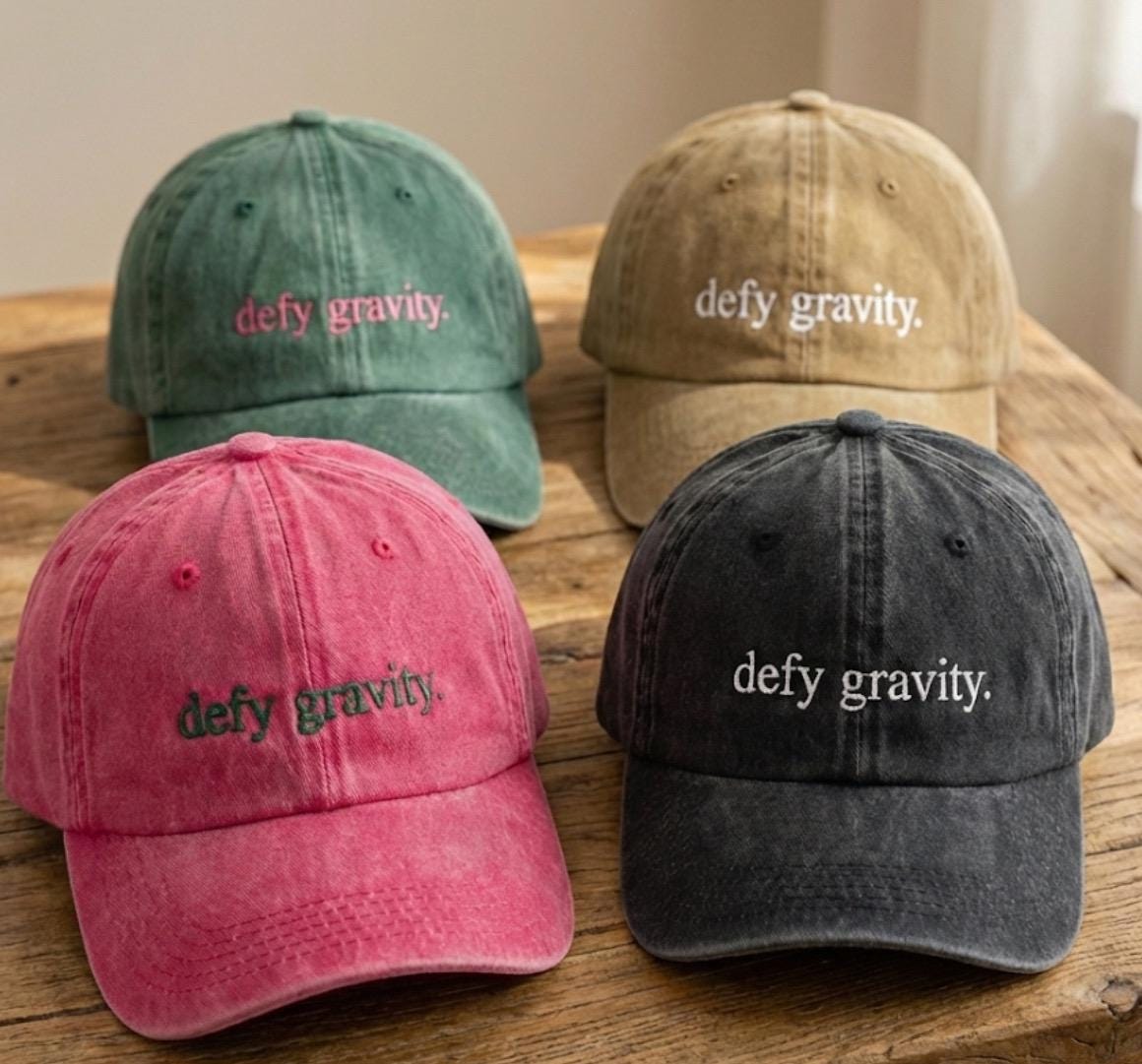 Green \'DEFY GRAVITY\' Embroidered Cap… (1) Pink…(4) Hats Total $60 Defy Gravity Embroidered Baseball Hat - Wicked Musical  main image 4