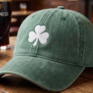 Embroidered Shamrock Hat Pigment Dyed Green Irish Clover Cap St Patricks Day Lucky Charm