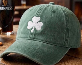 Embroidered Shamrock Hat Pigment Dyed Green Irish Clover Cap St Patricks Day Lucky Charm