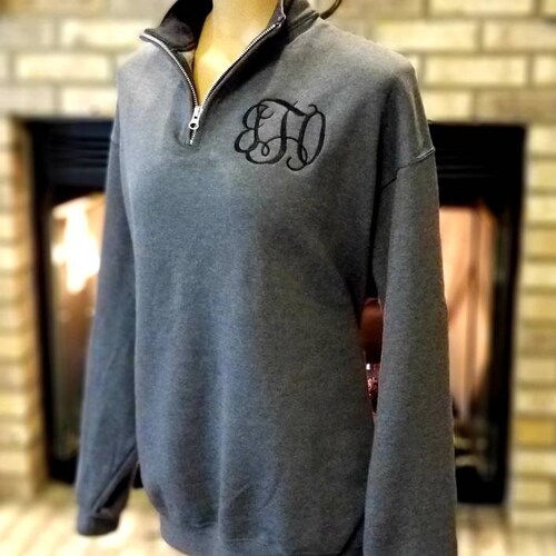 monogrammed half zip pullover sweatshirt