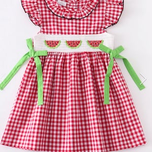 Custom Monogrammed Watermelon Smocked Ruffle Dress