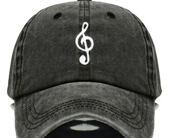 Custom Embroidered Treble Clef Pigment Dyed Baseball Hat, Orchestra, Music, Choir, Drum, Band, Music