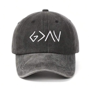 Custom Embroidered God Is Greater than the Highs and Lows Baseball Hat (Pigment Dyed Black)