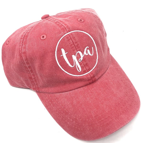 Custom Embroidered Circle TPA Tampa International Airport Code Baseball Hat (Poppy with White Letters)