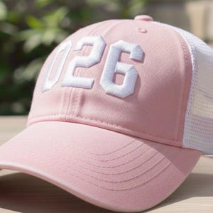 Custom Embroidered Area Code Trucker Hat - Personalized City Number Cap with Zip Airport Monogram