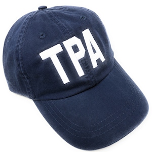 Custom Embroidered TPA Tampa International Airport Code Baseball Hat (navy hat with white letters)