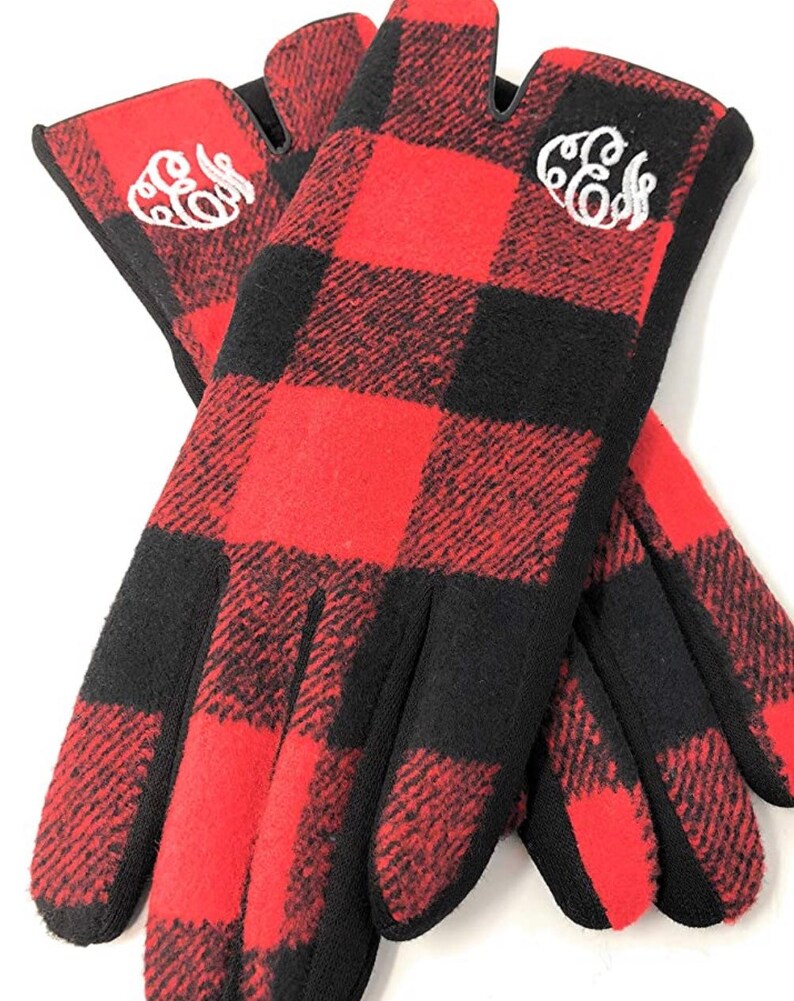 Custom Embroidered Monogrammed Red/black Buffalo Plaid Gloves Etsy