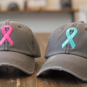Cancer Awareness Ribbon Baseball Hat - Distressed Support Cap Multiple Colors Available