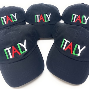 Embroidered ITALY Black Baseball Hat with Adjustable  Backstrap
