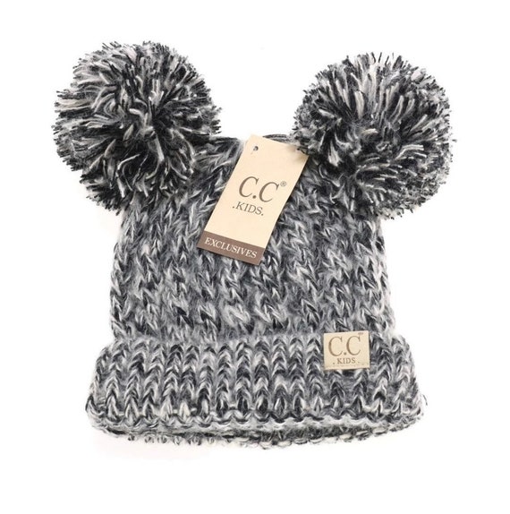 Kids Multi Tone DOUBLE POM CC Beanie 