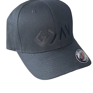 Custom Embroidered God Is Greater than the Highs and Lows Flexfit Baseball Hat (Black on Black)
