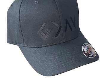 Custom Embroidered God Is Greater than the Highs and Lows Flexfit Baseball Hat (Black on Black)