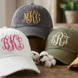 Custom Embroidered Monogram Distressed Baseball Cap - Personalized Vintage Torn Hat with Initial Gift