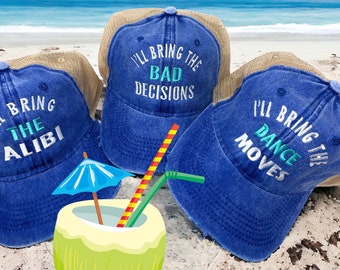 I’ll bring the Alcohol Party Hats-New Design-Distressed Trucker Hat-Pigment Dyed Royal Denim