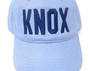 Custom Embroidered KNOX Knoxville Airport Code Baseball Hat (Pigment Dyed Baby Blue with Navy Letters)